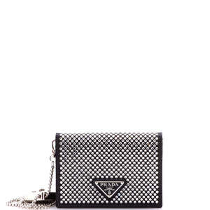 Prada Flap Card Holder With Chain Satin #238963P15B